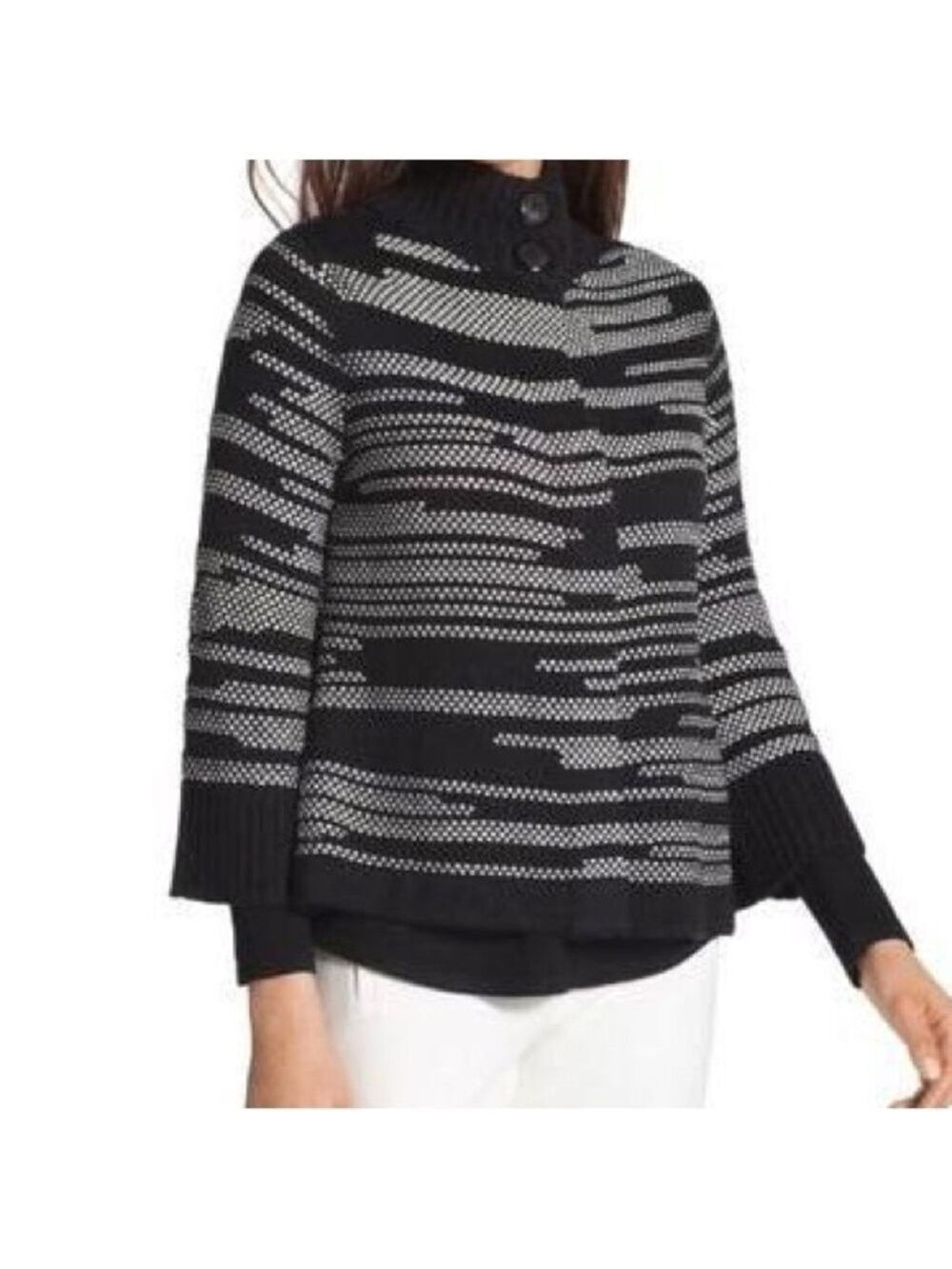 Chico's Women’s Kendra Cropped Dot Cardigan Black & White 3/4 Sleeves L 12